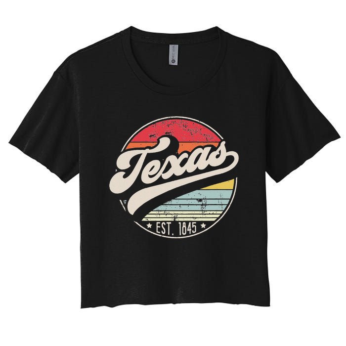 Retro Texas Home State Tx Cool 70s Style Sunset Women's Crop Top Tee