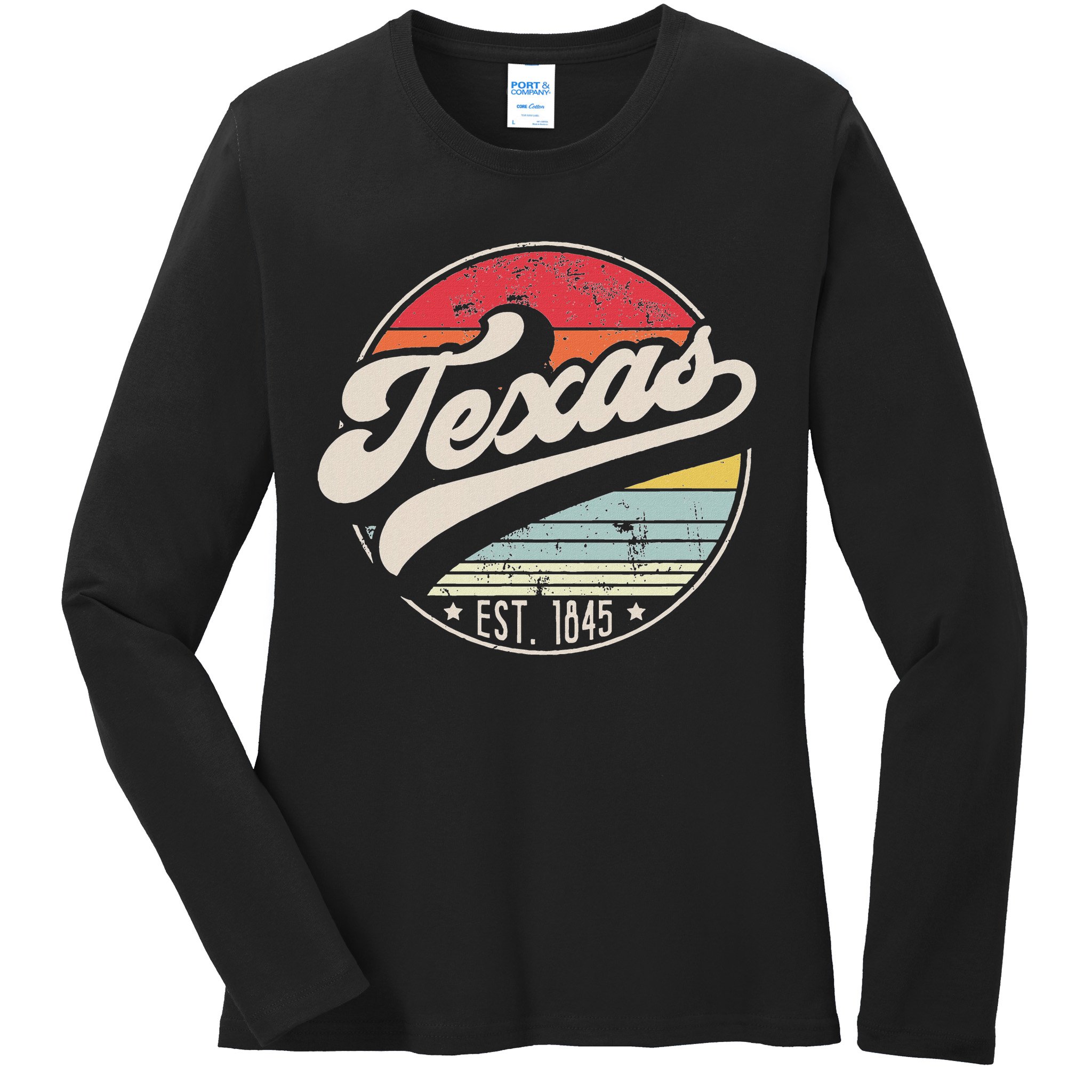 Retro Texas Home State Tx Cool 70s Style Sunset Ladies Long Sleeve Shirt