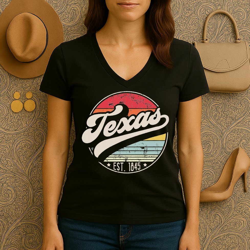 Retro Texas Home State Tx Cool 70s Style Sunset Women's V-Neck T-Shirt