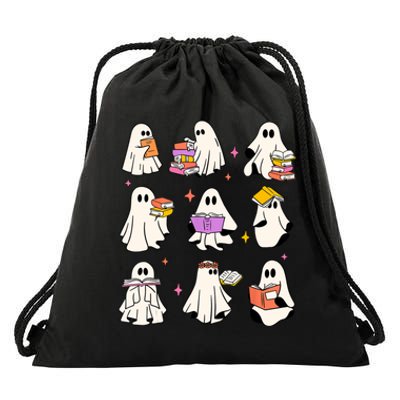 Retro Teacher Halloween Ghost Read More Books Teacher Drawstring Bag