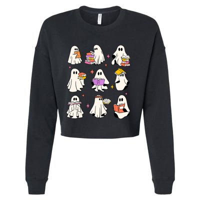 Retro Teacher Halloween Ghost Read More Books Teacher Cropped Pullover Crew