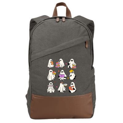 Retro Teacher Halloween Ghost Read More Books Teacher Cotton Canvas Backpack