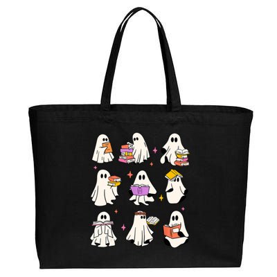 Retro Teacher Halloween Ghost Read More Books Teacher Cotton Canvas Jumbo Tote