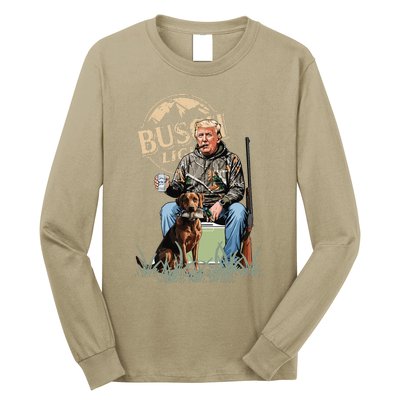 Retro Trump Hunting Deer Funny Beer Drinking Hunting Gift Long Sleeve Shirt