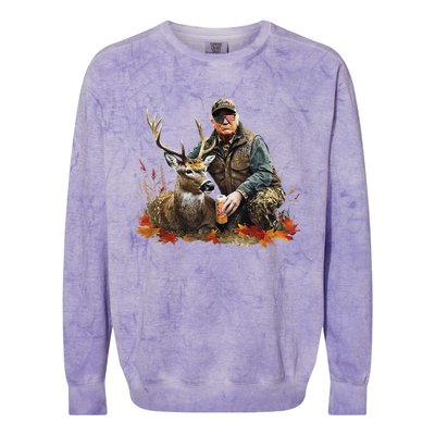 Retro Trump Hunting Deer Funny Reindeer Drinking Beer Colorblast Crewneck Sweatshirt