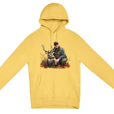 Retro Trump Hunting Deer Funny Reindeer Drinking Beer Premium Pullover Hoodie