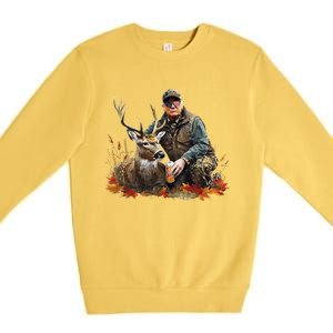 Retro Trump Hunting Deer Funny Reindeer Drinking Beer Premium Crewneck Sweatshirt