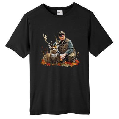 Retro Trump Hunting Deer Funny Reindeer Drinking Beer Tall Fusion ChromaSoft Performance T-Shirt