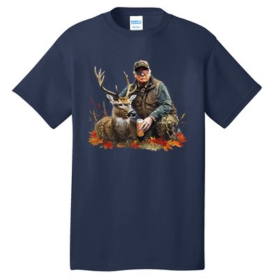 Retro Trump Hunting Deer Funny Reindeer Drinking Beer Tall T-Shirt