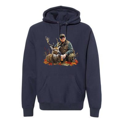 Retro Trump Hunting Deer Funny Reindeer Drinking Beer Premium Hoodie