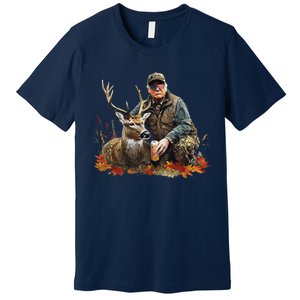 Retro Trump Hunting Deer Funny Reindeer Drinking Beer Premium T-Shirt