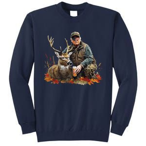 Retro Trump Hunting Deer Funny Reindeer Drinking Beer Tall Sweatshirt