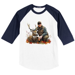 Retro Trump Hunting Deer Funny Reindeer Drinking Beer Baseball Sleeve Shirt