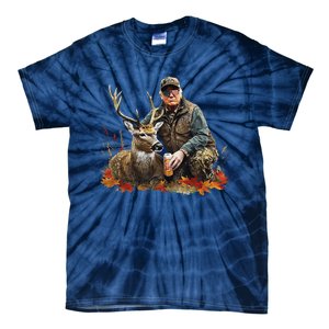 Retro Trump Hunting Deer Funny Reindeer Drinking Beer Tie-Dye T-Shirt