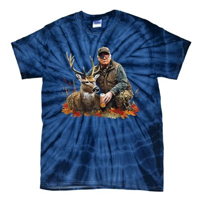 Retro Trump Hunting Deer Funny Reindeer Drinking Beer Tie-Dye T-Shirt