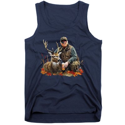 Retro Trump Hunting Deer Funny Reindeer Drinking Beer Tank Top