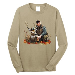 Retro Trump Hunting Deer Funny Reindeer Drinking Beer Long Sleeve Shirt