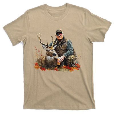 Retro Trump Hunting Deer Funny Reindeer Drinking Beer T-Shirt