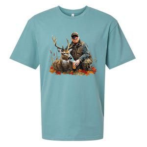 Retro Trump Hunting Deer Funny Reindeer Drinking Beer Sueded Cloud Jersey T-Shirt