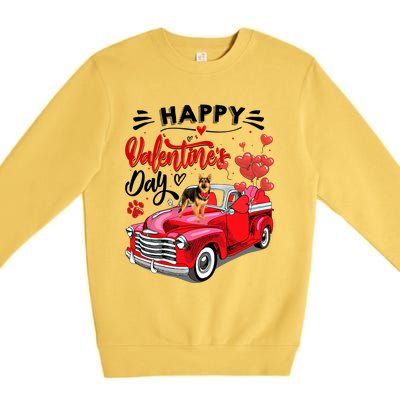 Red Truck Happy Valentines Day Ger Shepherd Hearts Cool Gift Premium Crewneck Sweatshirt