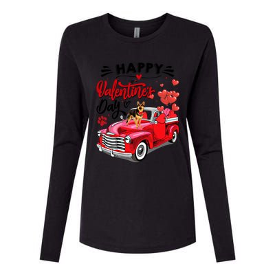 Red Truck Happy Valentines Day Ger Shepherd Hearts Cool Gift Womens Cotton Relaxed Long Sleeve T-Shirt