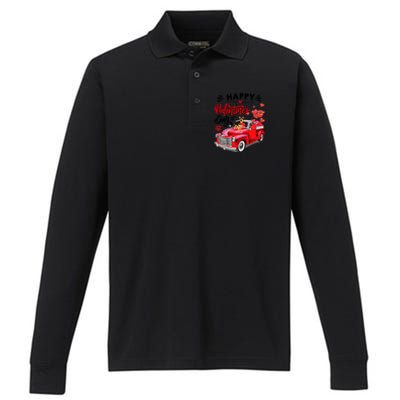 Red Truck Happy Valentines Day Ger Shepherd Hearts Cool Gift Performance Long Sleeve Polo