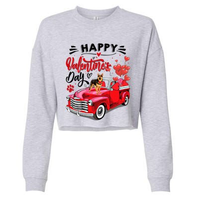 Red Truck Happy Valentines Day Ger Shepherd Hearts Cool Gift Cropped Pullover Crew