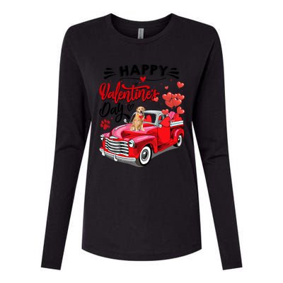 Red Truck Happy Valentines Day Golden Retriever Hearts Gift Womens Cotton Relaxed Long Sleeve T-Shirt