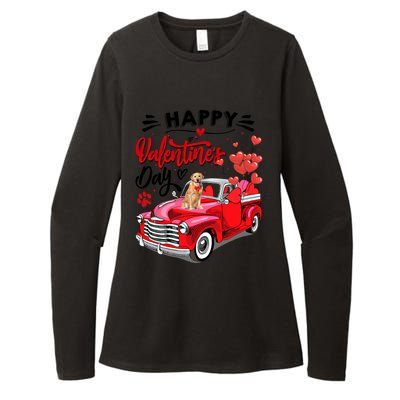 Red Truck Happy Valentines Day Golden Retriever Hearts Gift Womens CVC Long Sleeve Shirt