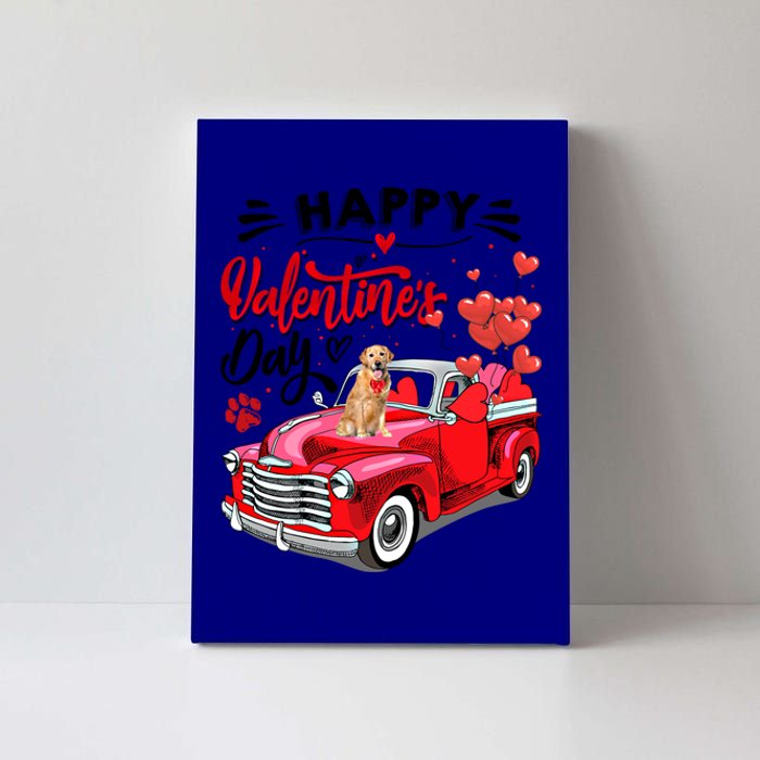 Red Truck Happy Valentines Day Golden Retriever Hearts Gift Canvas