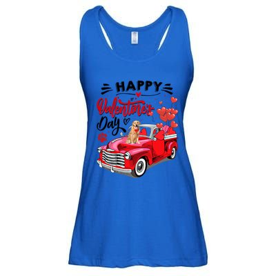 Red Truck Happy Valentines Day Golden Retriever Hearts Gift Ladies Essential Flowy Tank