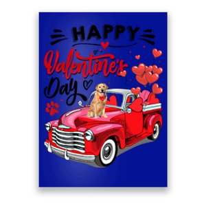 Red Truck Happy Valentines Day Golden Retriever Hearts Gift Poster