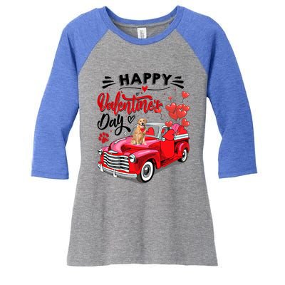 Red Truck Happy Valentines Day Golden Retriever Hearts Gift Women's Tri-Blend 3/4-Sleeve Raglan Shirt