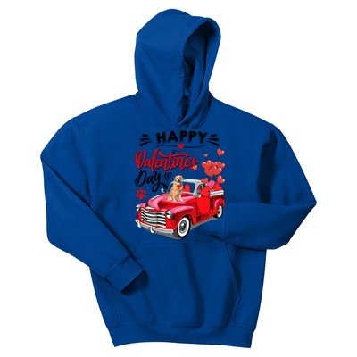 Red Truck Happy Valentines Day Golden Retriever Hearts Gift Kids Hoodie