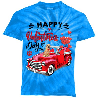 Red Truck Happy Valentines Day Golden Retriever Hearts Gift Kids Tie-Dye T-Shirt