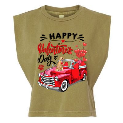 Red Truck Happy Valentines Day Golden Retriever Hearts Gift Garment-Dyed Women's Muscle Tee