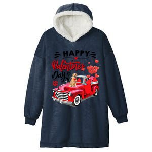 Red Truck Happy Valentines Day Golden Retriever Hearts Gift Hooded Wearable Blanket