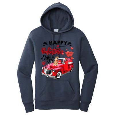 Red Truck Happy Valentines Day Golden Retriever Hearts Gift Women's Pullover Hoodie