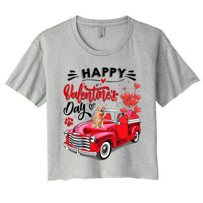 Red Truck Happy Valentines Day Golden Retriever Hearts Gift Women's Crop Top Tee