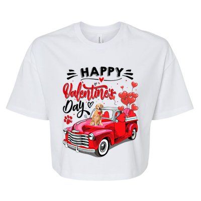 Red Truck Happy Valentines Day Golden Retriever Hearts Gift Bella+Canvas Jersey Crop Tee