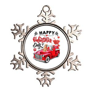 Red Truck Happy Valentines Day Golden Retriever Hearts Gift Metallic Star Ornament