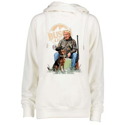 Retro Trump Hunting Deer Funny Beer Drinking Hunting On Back Womens Funnel Neck Pullover Hood