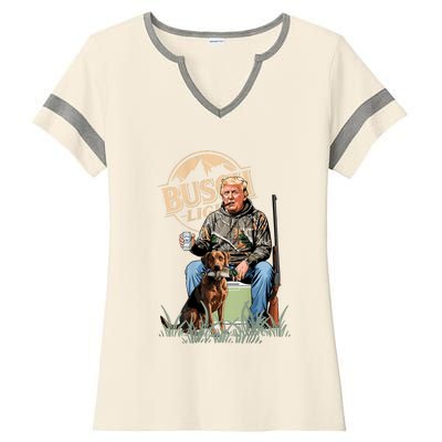 Retro Trump Hunting Deer Funny Beer Drinking Hunting On Back Ladies Halftime Notch Neck Tee