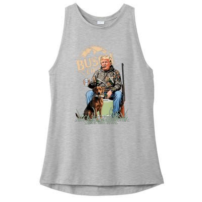 Retro Trump Hunting Deer Funny Beer Drinking Hunting On Back Ladies PosiCharge Tri-Blend Wicking Tank