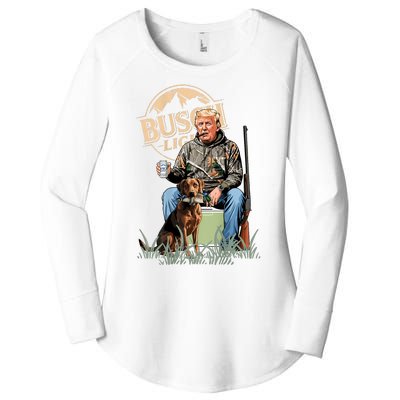 Retro Trump Hunting Deer Funny Beer Drinking Hunting On Back Women's Perfect Tri Tunic Long Sleeve Shirt