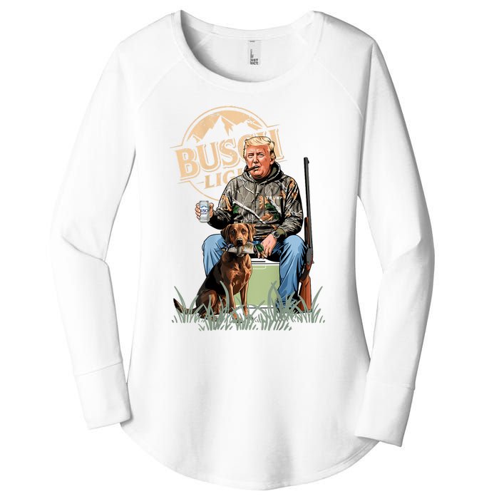 Retro Trump Hunting Deer Funny Beer Drinking Hunting On Back Women's Perfect Tri Tunic Long Sleeve Shirt