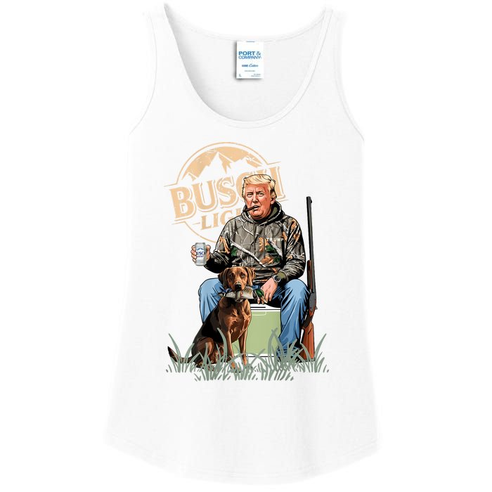 Retro Trump Hunting Deer Funny Beer Drinking Hunting On Back Ladies Essential Tank