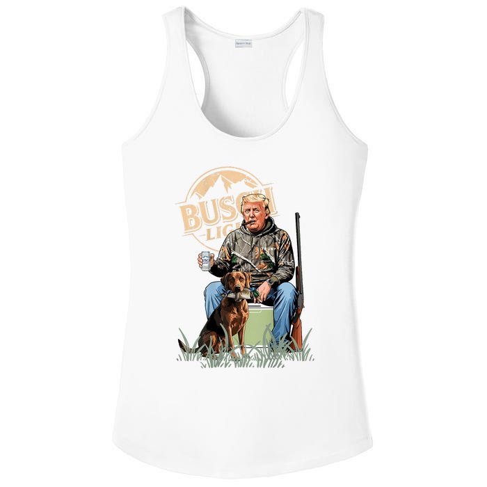 Retro Trump Hunting Deer Funny Beer Drinking Hunting On Back Ladies PosiCharge Competitor Racerback Tank