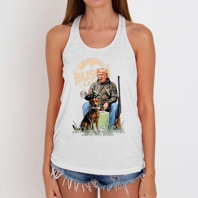 Retro Trump Hunting Deer Funny Beer Drinking Hunting On Back Women's Knotted Racerback Tank