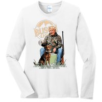 Retro Trump Hunting Deer Funny Beer Drinking Hunting On Back Ladies Long Sleeve Shirt